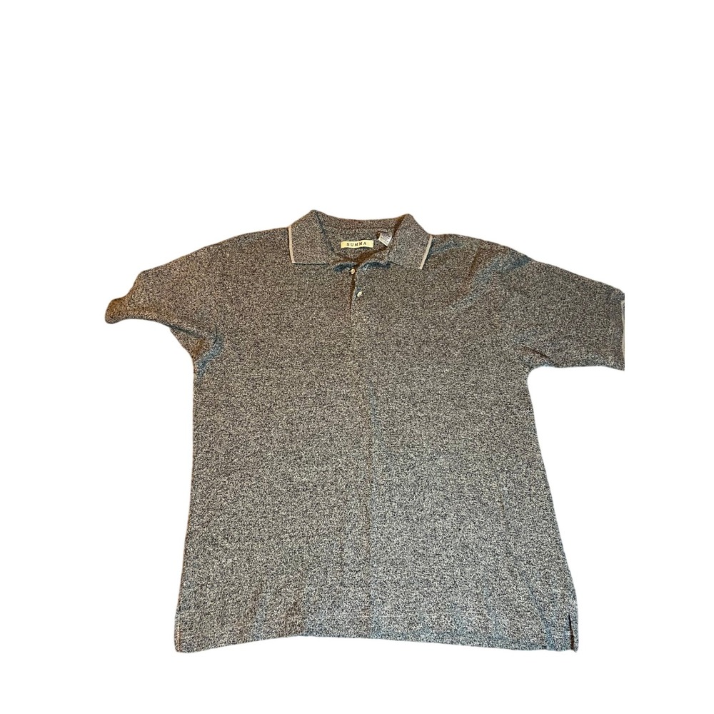 SUMMA Men's Heathered Gray Polo Shirt Size L Silk Cotton‎ Blend Short Sleeve